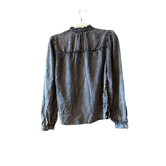 Rails Camille Acid Wash Jean puff sleeve blouse XS - Picture 8 of 13
